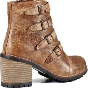 NEW DIBA TRUE Leather Com Rad Buckle Booties in tan for women 825 4m2